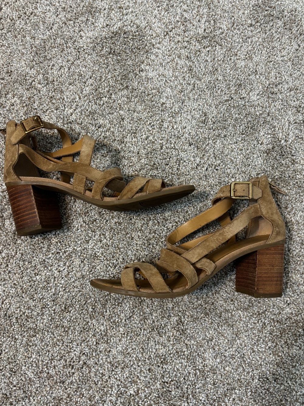 Franco Sarto Brown Suede Strappy Block Heel Sandals